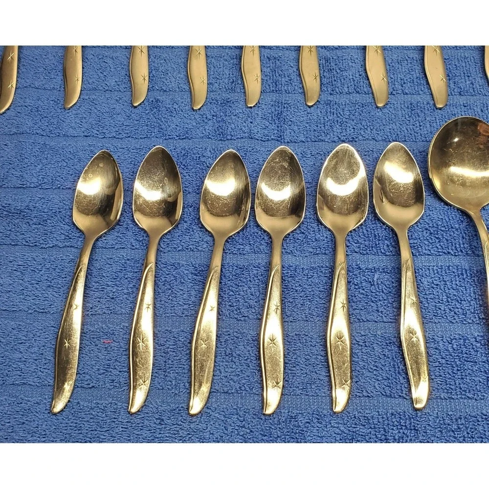 Vintage‎ MCM MarCrest Atomic Starburst Flatware Lot of 36 Stainless Spoons USA